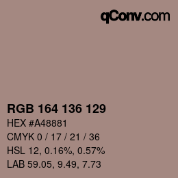 Color code: RGB 164 136 129 | qconv.com