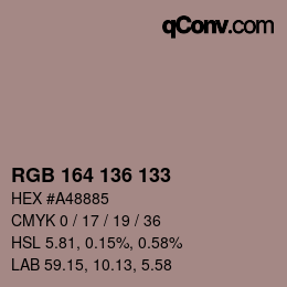 Color code: RGB 164 136 133 | qconv.com
