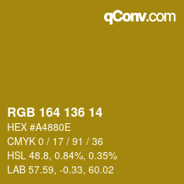 Color code: RGB 164 136 14 | qconv.com