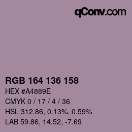 カラーコード: RGB 164 136 158 | qconv.com