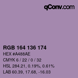 Color code: RGB 164 136 174 | qconv.com