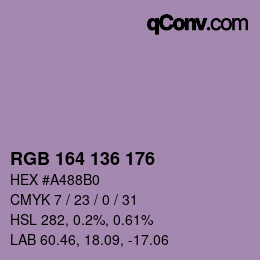 Color code: RGB 164 136 176 | qconv.com