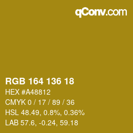 Color code: RGB 164 136 18 | qconv.com