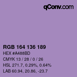 Color code: RGB 164 136 189 | qconv.com