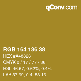 Color code: RGB 164 136 38 | qconv.com