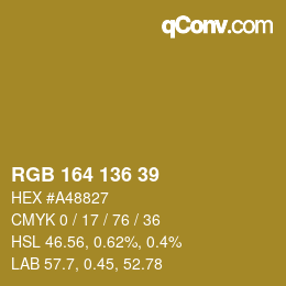 Color code: RGB 164 136 39 | qconv.com
