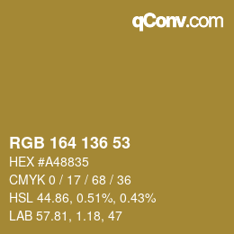 Color code: RGB 164 136 53 | qconv.com