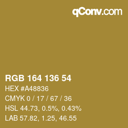 カラーコード: RGB 164 136 54 | qconv.com