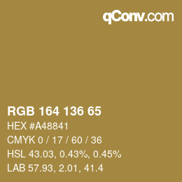 Color code: RGB 164 136 65 | qconv.com