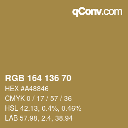 Color code: RGB 164 136 70 | qconv.com