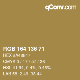 Color code: RGB 164 136 71 | qconv.com