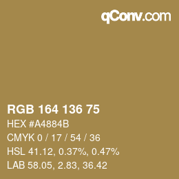 Color code: RGB 164 136 75 | qconv.com