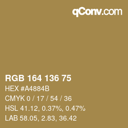 Color code: RGB 164 136 75 | qconv.com
