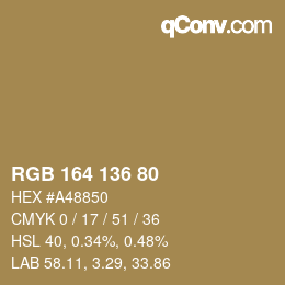 Color code: RGB 164 136 80 | qconv.com