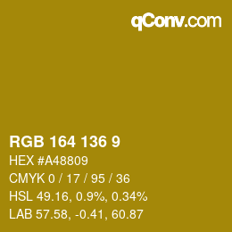 Color code: RGB 164 136 9 | qconv.com