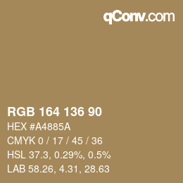 Color code: RGB 164 136 90 | qconv.com