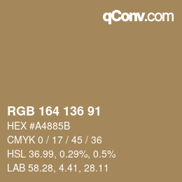 Color code: RGB 164 136 91 | qconv.com