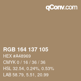 Color code: RGB 164 137 105 | qconv.com