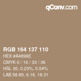 Color code: RGB 164 137 110 | qconv.com