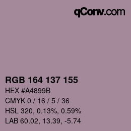 Color code: RGB 164 137 155 | qconv.com