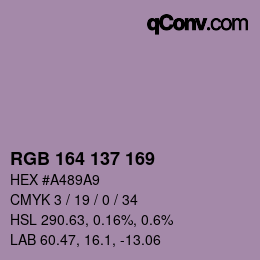 Color code: RGB 164 137 169 | qconv.com