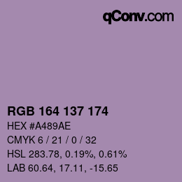 カラーコード: RGB 164 137 174 | qconv.com