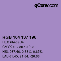 颜色代码: RGB 164 137 196 | qconv.com