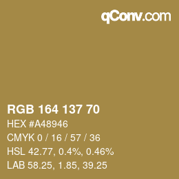 Color code: RGB 164 137 70 | qconv.com