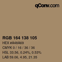 Color code: RGB 164 138 105 | qconv.com