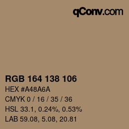 Color code: RGB 164 138 106 | qconv.com