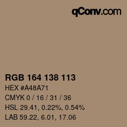 Color code: RGB 164 138 113 | qconv.com