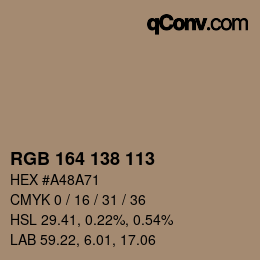 Código de color: RGB 164 138 113 | qconv.com