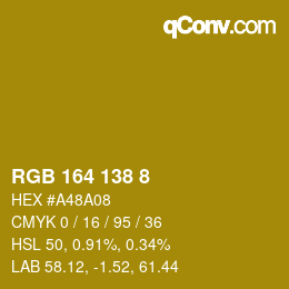 カラーコード: RGB 164 138 8 | qconv.com