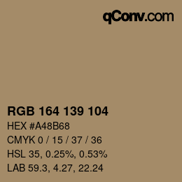 Color code: RGB 164 139 104 | qconv.com