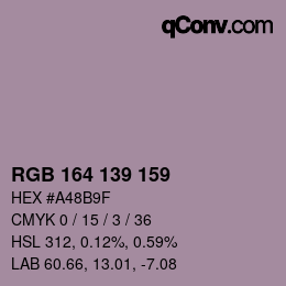 Color code: RGB 164 139 159 | qconv.com