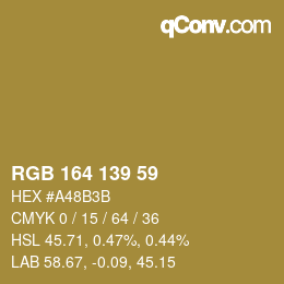 Color code: RGB 164 139 59 | qconv.com