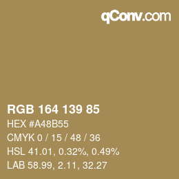Color code: RGB 164 139 85 | qconv.com