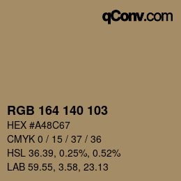 Color code: RGB 164 140 103 | qconv.com