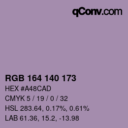 颜色代码: RGB 164 140 173 | qconv.com