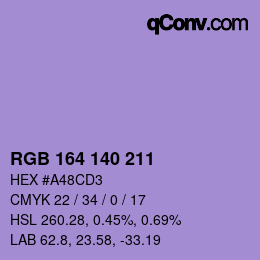 Color code: RGB 164 140 211 | qconv.com