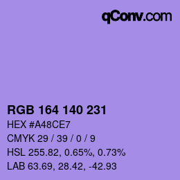 Color code: RGB 164 140 231 | qconv.com