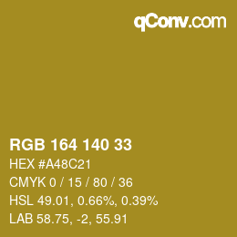 Color code: RGB 164 140 33 | qconv.com