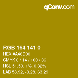 Color code: RGB 164 141 0 | qconv.com