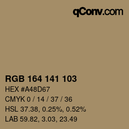 Color code: RGB 164 141 103 | qconv.com