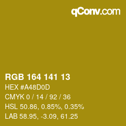 カラーコード: RGB 164 141 13 | qconv.com