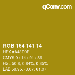 カラーコード: RGB 164 141 14 | qconv.com