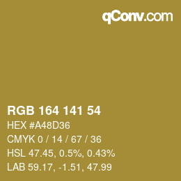 Color code: RGB 164 141 54 | qconv.com