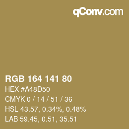 Color code: RGB 164 141 80 | qconv.com