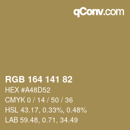 Color code: RGB 164 141 82 | qconv.com