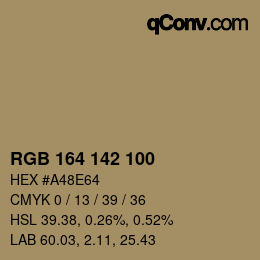 Color code: RGB 164 142 100 | qconv.com